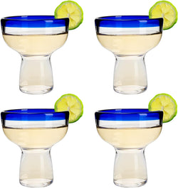 Stemless Margarita Glass – Set of 4 - Luxury Hand Blown Confetti Margaritas, for Cocktails, Water, Wine, Dessert, Martini & Champagne Glasses Cinco de Mayo, Hand Blown Glass - Mexican Confetti Design