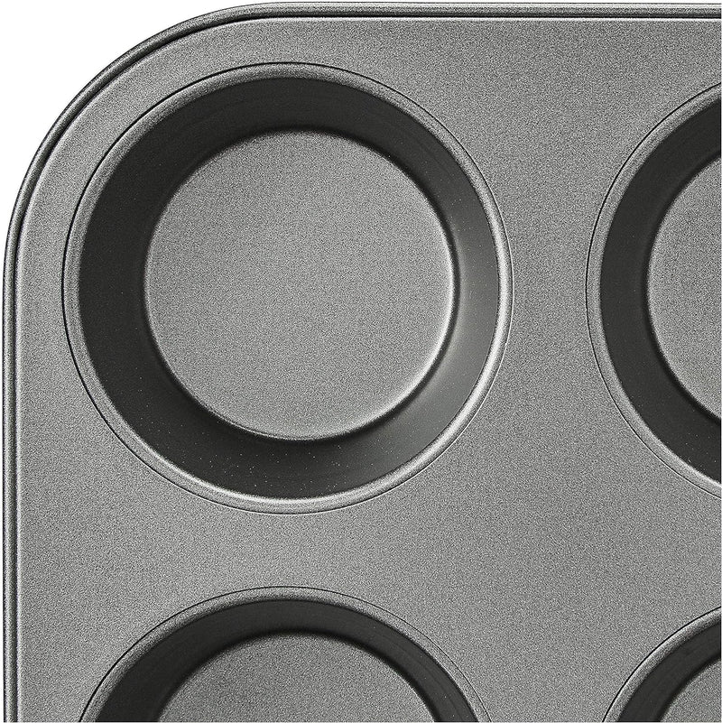 Amazon Basics Nonstick Round Muffin Baking Pan, 12 Cups, Set of 2, Gray, 13.9x10.55x1.22"