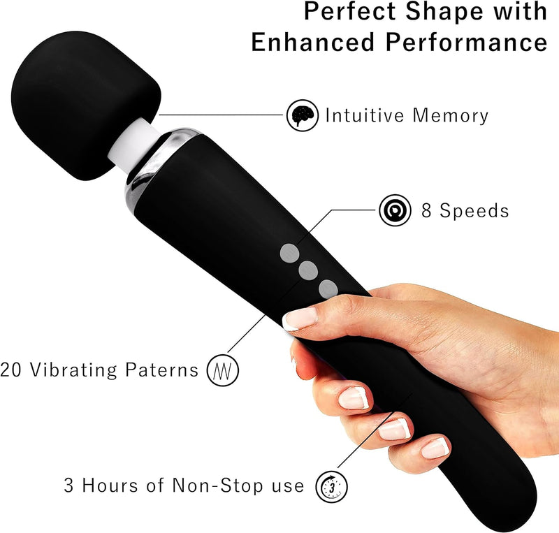 Therapeutic Personal Massager - Handheld Cordless and Powerful Wand - 8 Speeds 20 Vibrating Patterns - USB Rechargeable - Magic Recovery Effect for Women and Men, Body, Neck, Back & Shoulders