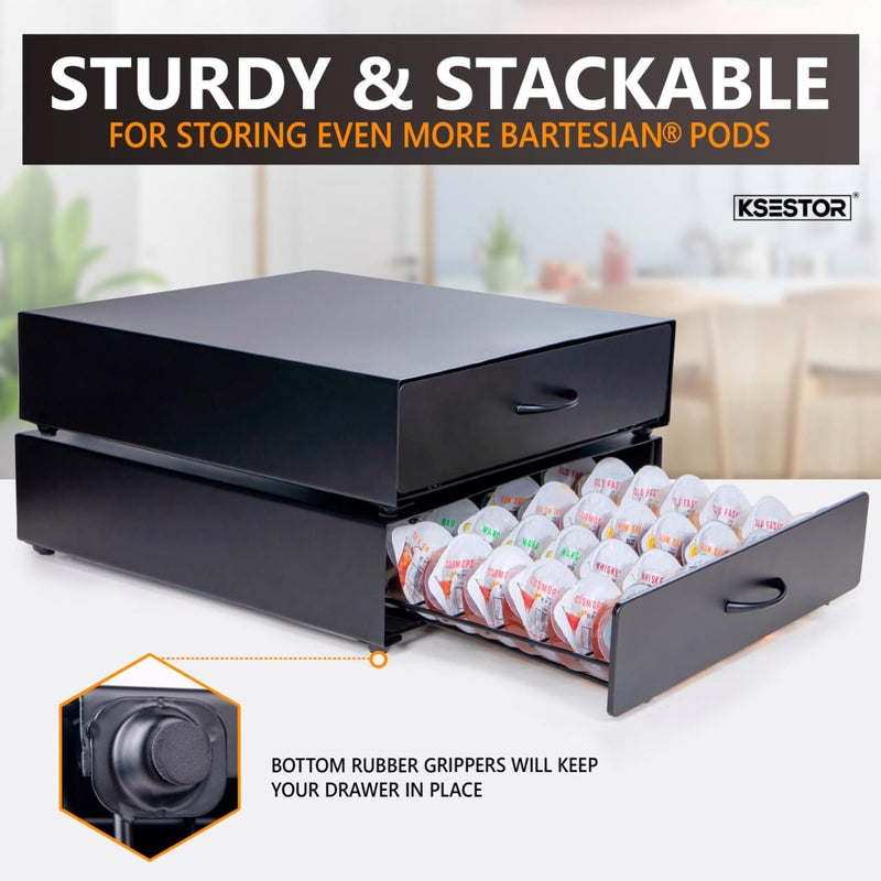 Premium Storage Drawer for Bartesian Capsules by Ksestor - Holds up to 40 Bartesian Pods - Sturdy and Stackable Bartesian Pod Holder - Bartesian - BEV by Black and Decker - Bartesian Machine
