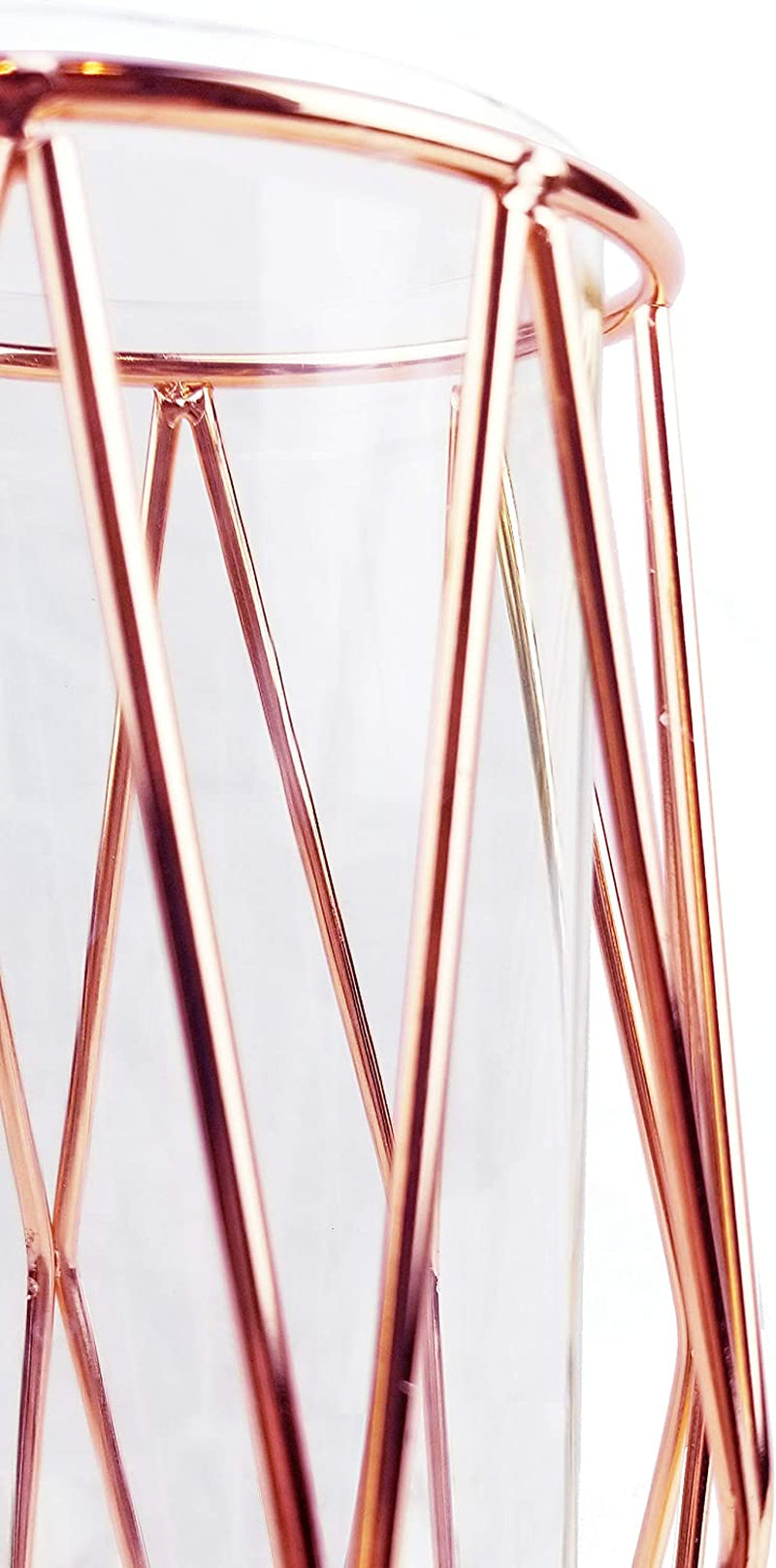 Rose Gold Glass Vase with Geometric Stand - 11 Inch Tall for Wedding or Home Decor