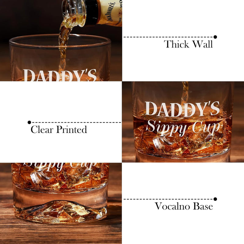 Gifts for Dad Christmas, Daddy Sippy Cup Whiskey Glass Gifts Set with 4 Whiskey Stones & Wooden Box, Funny Gag Christmas Gifts for New Dad Him Husband, Dad Birthday Gift, Christmas Stocking Stuffers