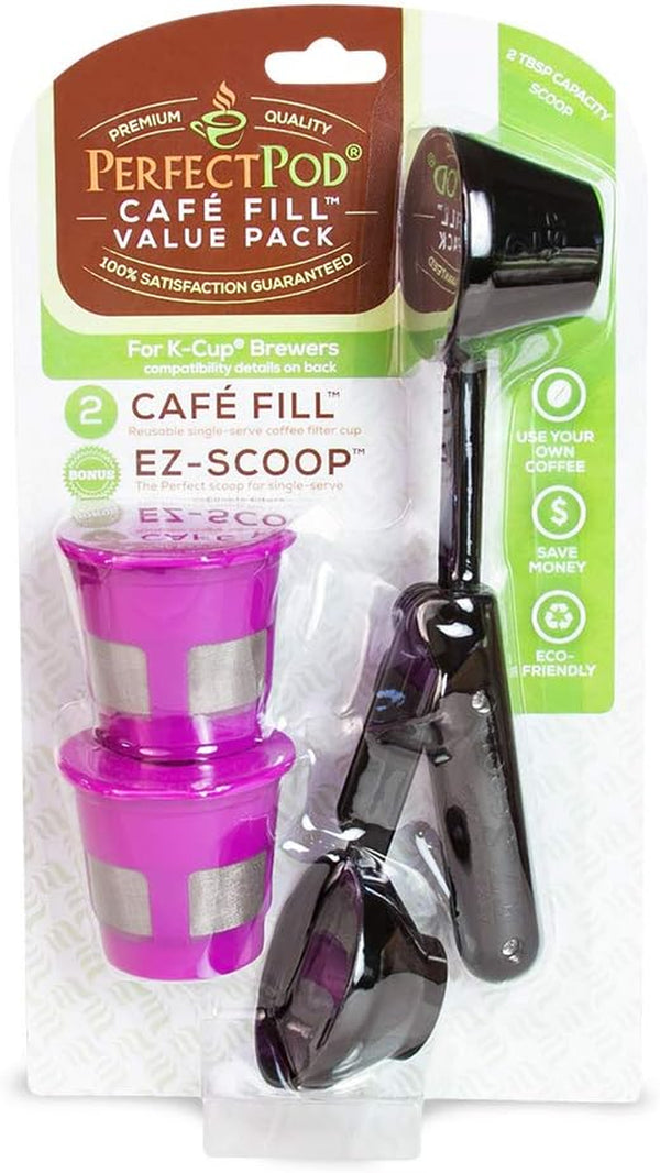 Cafe Fill Value Pack by Perfect Pod - Reusable K Cup Coffee Pod Filters & Scoop, Compatible with Keurig K-Duo, K-Mini, 1.0, 2.0, K-Series and Select Single Cup Coffee Makers