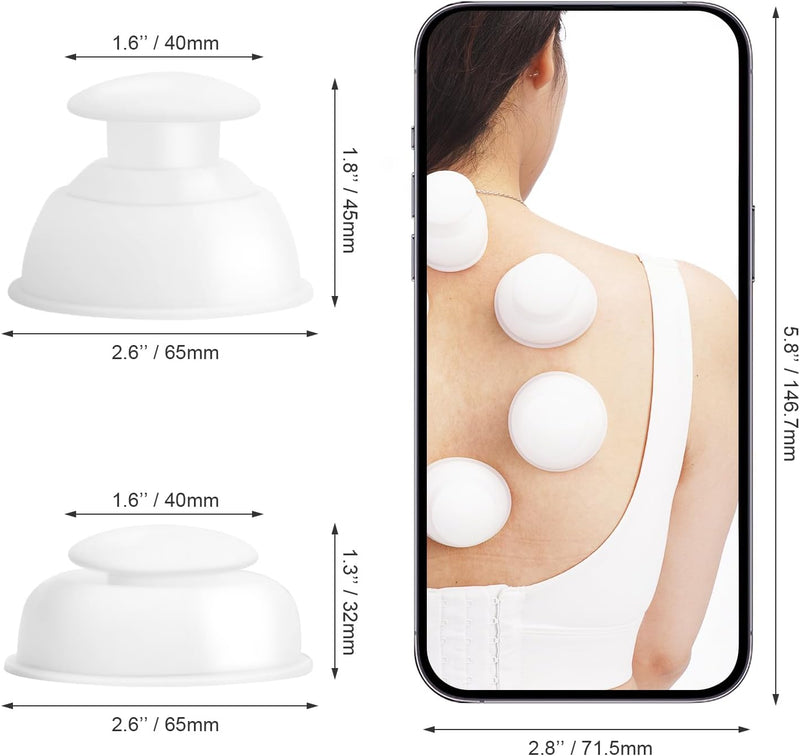 CUPID CARE Silicone Cupping Therapy Set, 6 PCS Anti Cellulite Suction Cup, Cupping Set Massage Therapy Cups, Improve Sleep, Pain Relief - Professional Cupping Set for Neck and Body(White)