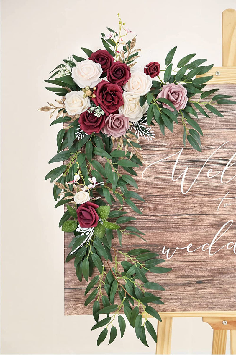 Burgundy Artificial Wedding Flowers Swag for Wedding Ceremony Sign Decor