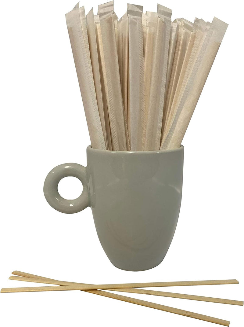 KingSeal Individually Paper Wrapped Bamboo Coffee Stir Sticks, 7 inches, Square End, 100% Renewable and Biodegradable - 1 Box of 500 Stirrers