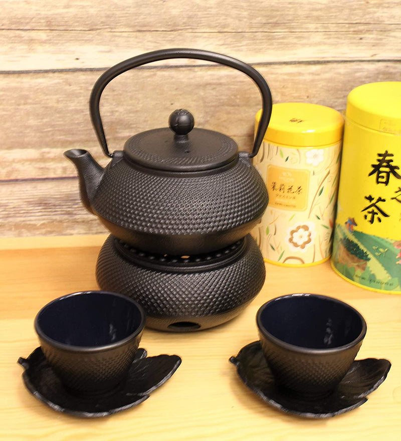 急須きゅうす Hobnail Iron Teapot Set - Japanese Antique 24 Fl Oz Small Dot Cast Iron Teapot Tetsubin with Infuser, 2 Cups with Saucers and Teapot Warmer, Birthday gift idea for gift price $120