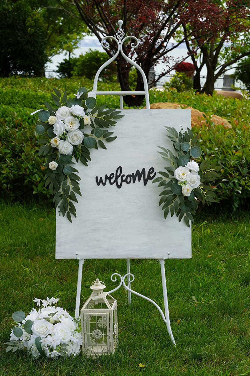 Wedding Swag Set of 2 - Artificial Floral Decor for Welcome Sign and Reception Table 2Ps White