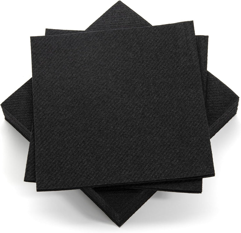AH AMERICAN HOMESTEAD Cocktail Napkins-Disposable Beverage/Bar Napkins-Black Linen-Like Square Napkins-Eco-Friendly & Compostable-Everyday Use, Party or Wedding 4.75inch x 4.75inch (100 Count, Black)