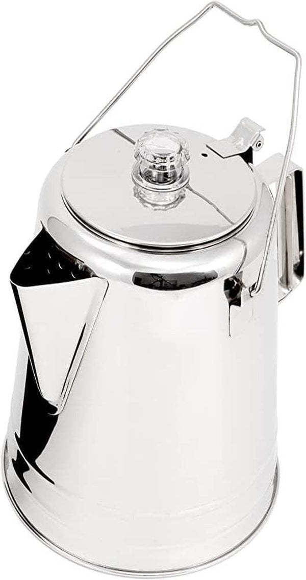 GSI Outdoors Percolator Coffee Pot I Glacier Stainless Steel Ultra-Rugged for Brewing Coffee Over Stove and Fire | Ideal for Group Camping, 8 Cup