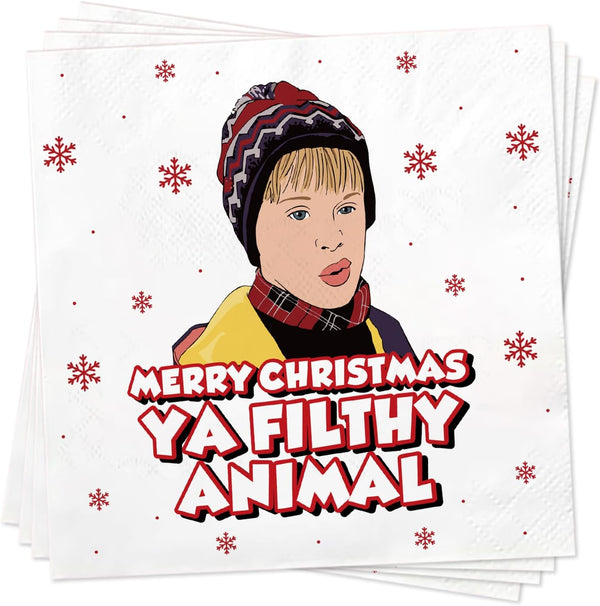 Funny Christmas Cocktail Napkins, 50 Pack Home Alone Beverage Paper Napkins, Home Alone Christmas Party Supplies, Holiday Home Table Decorations, 3-Ply, 6.5x6.5 inch