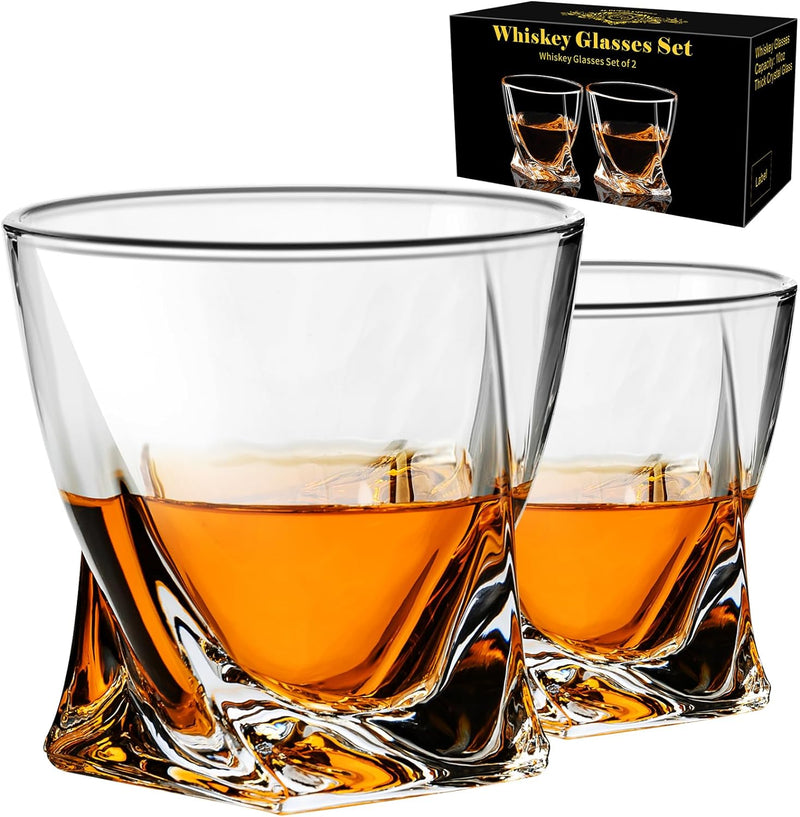 PARACITY Whiskey Glasses Set of 2, Old Fashioned Cocktail Glass, 10 OZ Whiskey Glasses, Bourbon Glasses, Rocks Glasses for Scotch, Liquor Vodka, Bourbon, Whiskey Gifts for Men, Husband, Boyfriend