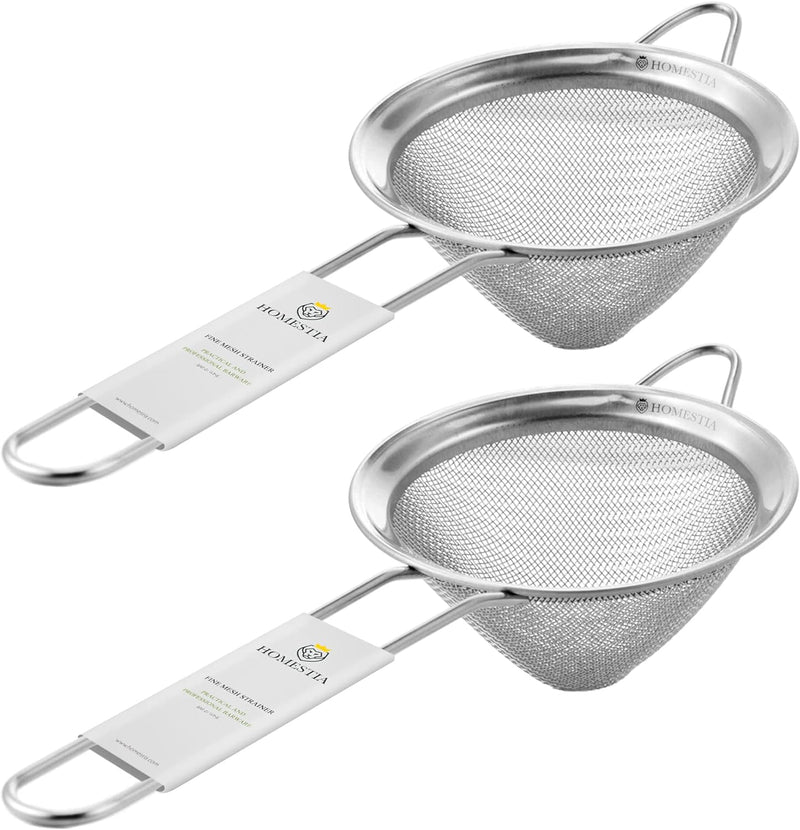 Homestia Fine Mesh Sieve Strainer Stainless Steel Cocktail Strainer Food Strainers Tea Strainer Coffee Strainer with Long Handle for Double Straining Utensil 3.3 inch