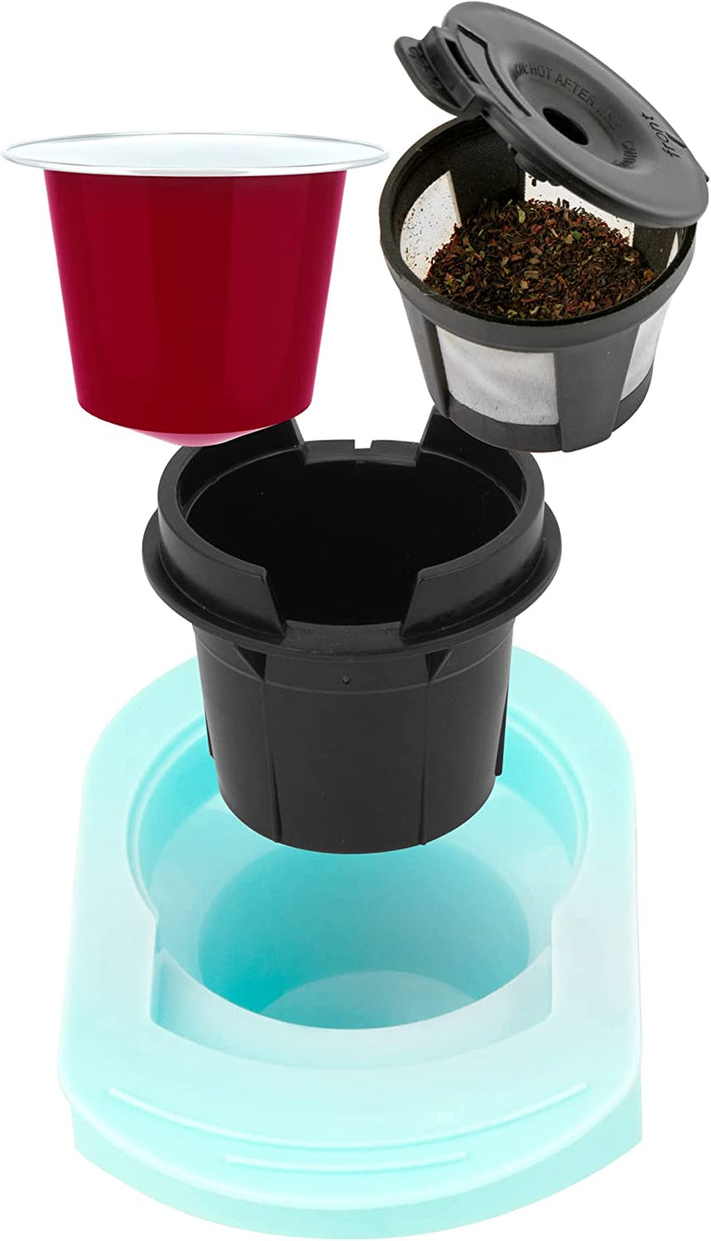 Nostalgia MyMini Single Coffee Maker, Brews K-Cup & Other Pods, Serves up to 14 Ounces, Tea, Chocolate, Hot Cider, Lattes, Reusable Filter Basket Included, Aqua