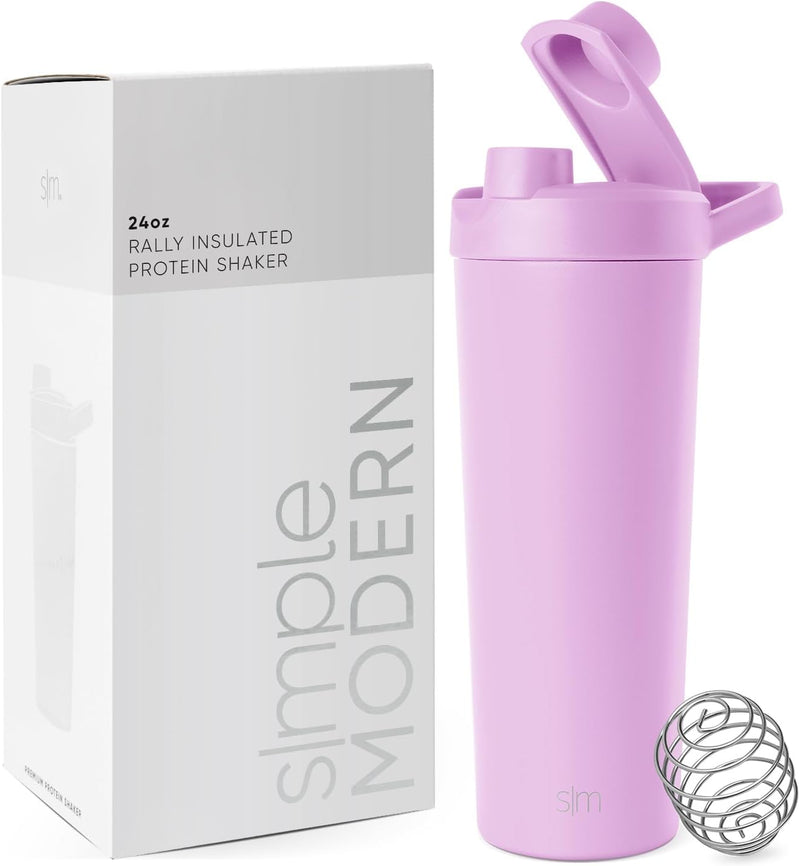 Simple Modern Stainless Steel Shaker Bottle with Ball 24oz | Metal Insulated Cup for Protein Mixes, Shakes and Pre Workout | Rally Collection | Lavender Mist