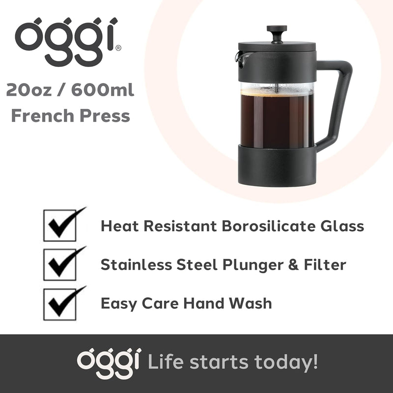 Oggi 5 Cup Borosilicate French Press Coffee Maker (600 ml, 20 oz)