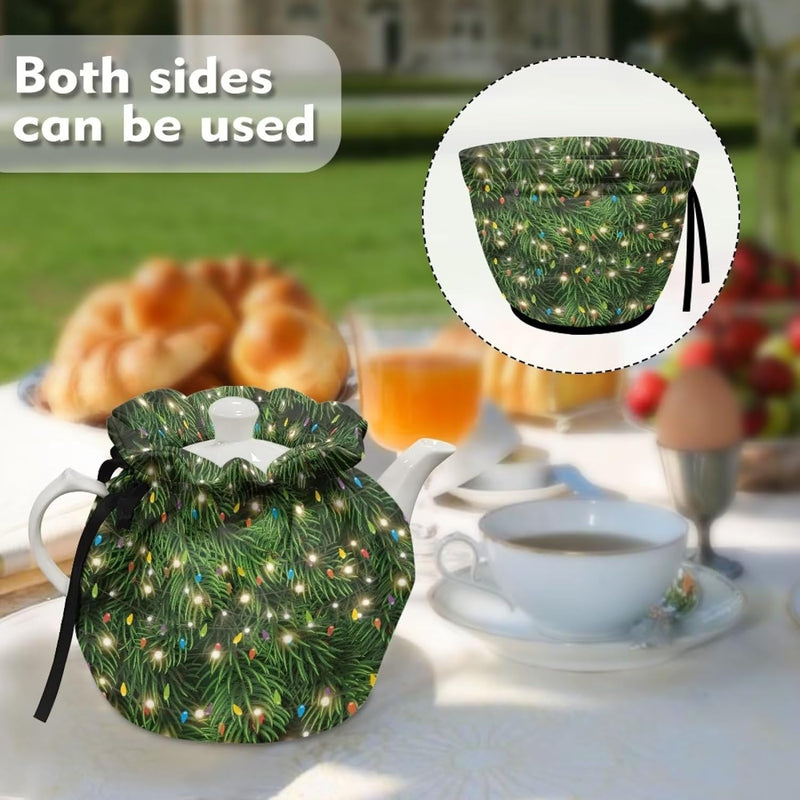 NETILGEN Teapot Cozy Tea Cozies Insulated Keep Tea Warm Tea Pot Cozies Teapot Dust Cover Perfect for Home Kitchen Table Decorative, Light String Christmas Tree