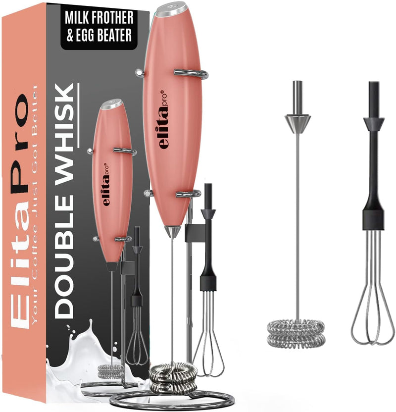 ELITAPRO ULTRA-HIGH-SPEED 19,000 RPM, Milk Frother DOUBLE WHISK, Unique Detachable EGG BEATER and STAND For quick preparation (Black)