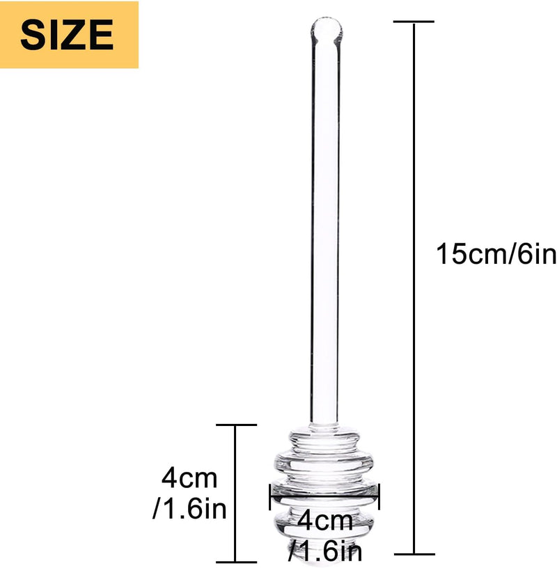 2 Pcs 6'' Glass Honey Dipper Stick, Honey Jam Syrup Mixing Stirrer Spoon for Honey Pot Jar