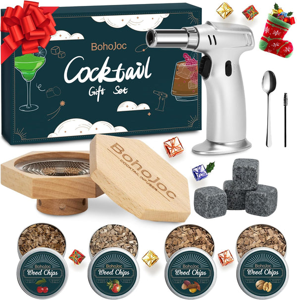 Gifts for Men/Dad/Boyfriend, Cocktail Smoker Kit with Torch & Whiskey Stones, Christmas Birthday Gifts for Men, Mens Gifts for Christmas, Oak | Apple | Walnut | Cherry (No Butane)