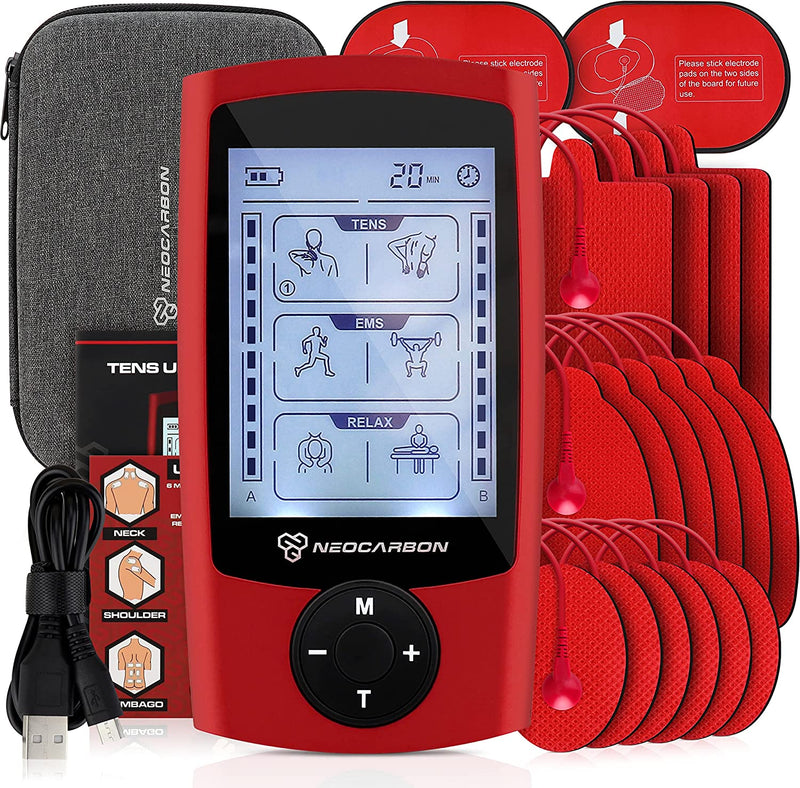 TENS Unit Muscle Stimulator, EMS Massager Machine for Shoulder, Neck, Sciatica and Back Pain Relief, Electronic Pulse Massage Physical Therapy, Red