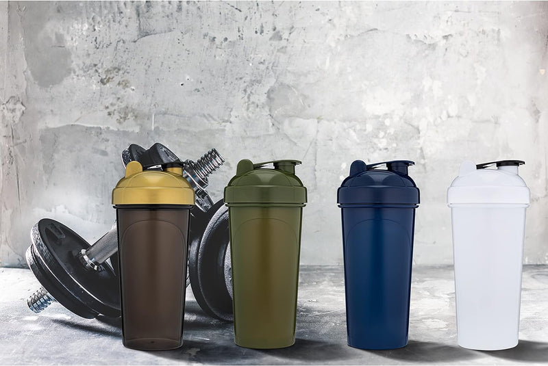 GOMOYO [4 Pack] 28 oz Shaker Bottle 4-Pack with Mixing Agitators for Protein Mixes Pack is BPA Free and Dishwasher Safe (White, Black/Gold, Moss, Navy)