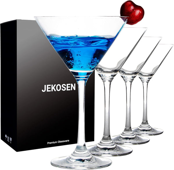 JEKOSEN Crystal Martini Glasses Gift Box 9 Ounce Set of 4 Cocktail Glasses Premium Strong Lead-Free Clear