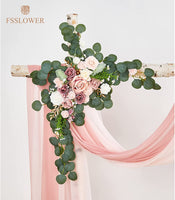Wedding Arch Flowers with Drape Kit(Pack of 4) - 2Pcs Artificial Flower Swag with 2Pcs Draping Fabric for Wedding Ceremony Arbor and Reception Backdrop Decoration|Dusty Rose&Blush