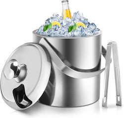 Sailnovo Ice Bucket, Double-Wall Stainless Steel Insulated Ice Buckets With Lid and Ice Tong, Ideal for Cocktail Bar, Parties, Chilling Wine, Champagne - 1.2 Liter Ice Container