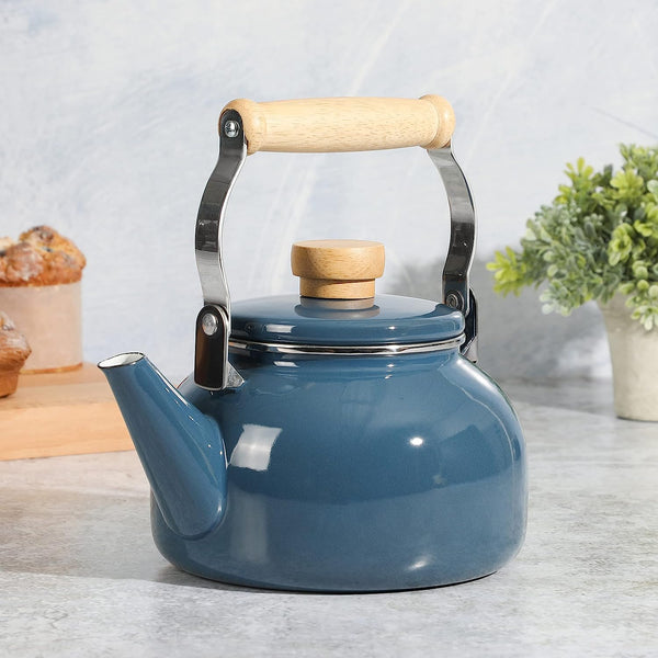 Mr. Coffee Quentin 1.5 QT Enamel On Steel Tea Kettle w/Wood Handle - Blue