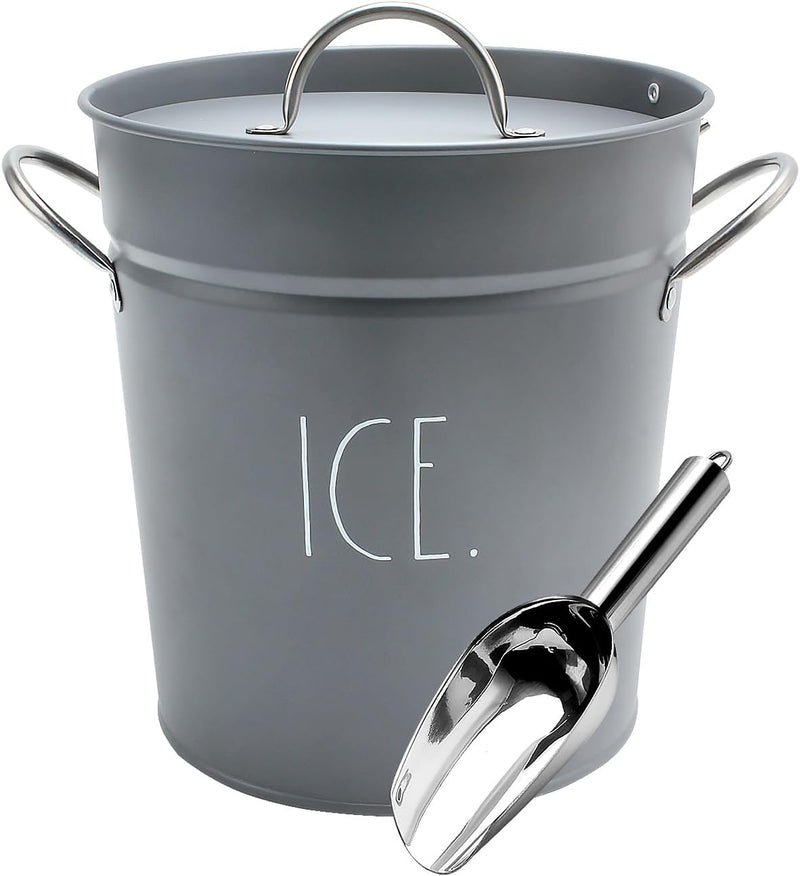 Rae Dunn Ice Bucket with Scoop - Stainless Steel Bucket with Handle, Lid and Tongs with a Water Filter - 3 Qt. Storage Bin for Ice Cubes for Bars, Parties, Backyard Barbeques, Picnics, and Camping