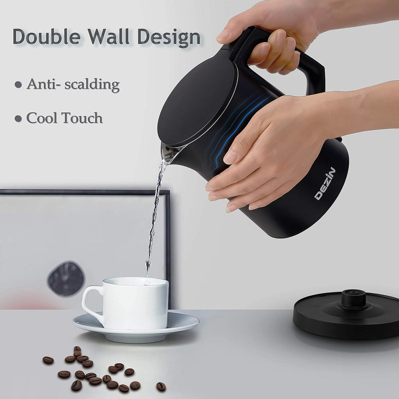 Dezin Electric Kettle, 0.8L Portable Travel Kettle with Double Wall Construction, 304 Stainless Steel Electric Tea Kettle for Business Trip, Small Electric Kettle with Auto Shut-Off (Without Cup)