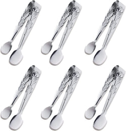 3PCS Mini Serving Tongs, 4Inch Rose Stainless Steel Sugar Cube Tongs, Sliver Small Ice Tongs for Tea and Coffee Party, Appetizers, Desserts by Sunenlyst (Silver)