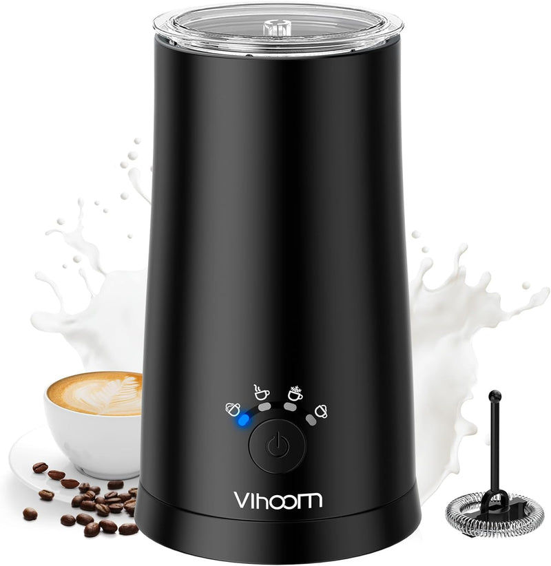 Vihoom Electric Milk Frother Hot And Cold Foam Maker 4-in-1 Automatic Milk Frother Electric Milk Frother and Steamer For Coffee, Lattes, Cappuccinos, Macchiato and More Black