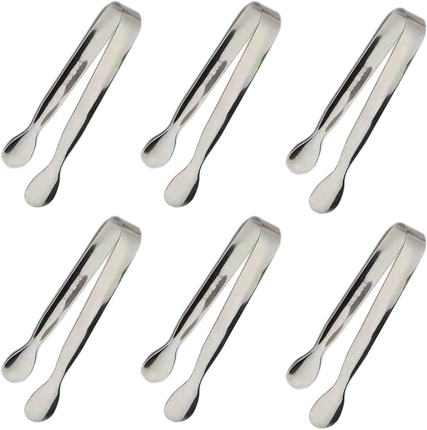6PCS Ice Tongs Mini Sugar Tongs 4.25Inch Stainless Steel Small Serving Tongs, Small Kitchen Tiny Tongs for Appetizers,Tea Party, Coffee Bar, Desserts by Sunenlyst (Silver)