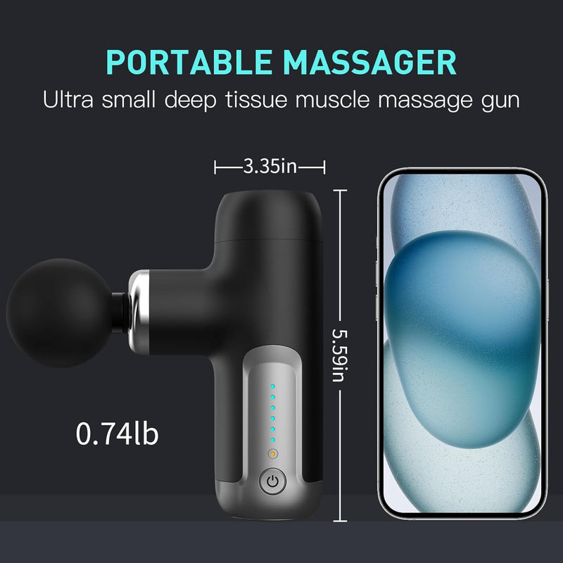 Mini Massage Gun, Portable Massage Gun for Deep Tissue Muscle, Handheld Small Massage Gun, Compact Powerful Massager with Case for Travel, Athletes,Office Gifts, Black