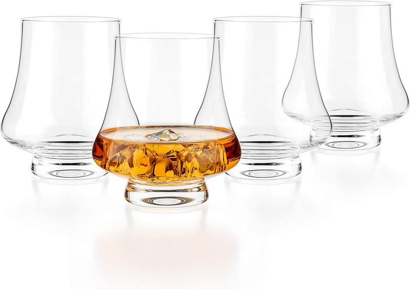 LUXBE - Bourbon Whisky Crystal Glass Snifter, Set of 4 - Wide Tasting Glasses - Handcrafted - Good for Cognac Brandy Scotch - 9-ounce/260ml