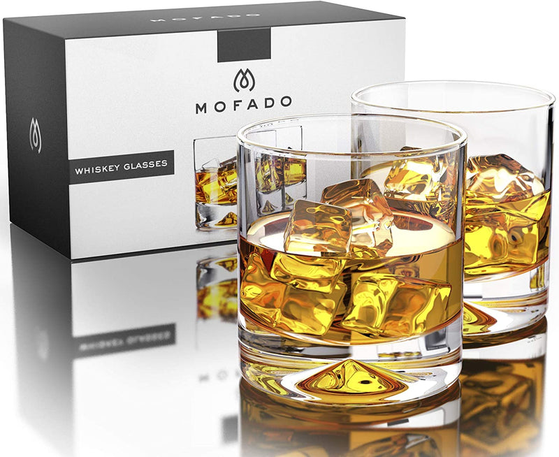 Mofado Old Fashioned Crystal Whiskey Glasses in A Gift Box - Classic -12oz (Set of 2) - Perfect Weight and Sturdy - Barware for Scotch, Bourbon and Cocktails - Birthday, Anniversary, Christmas