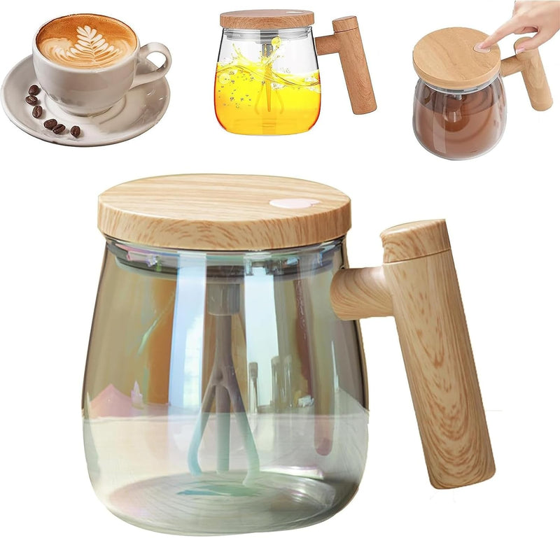 Electric Mixing Mug, 13.5oz Electric Self Mixing Cup with Lid, Self Stirring Coffee Cup, Electric High Speed Stirring Cup with Detachable Stirring Rod, for Office/Travel/Home Coffee/Tea-Transparent