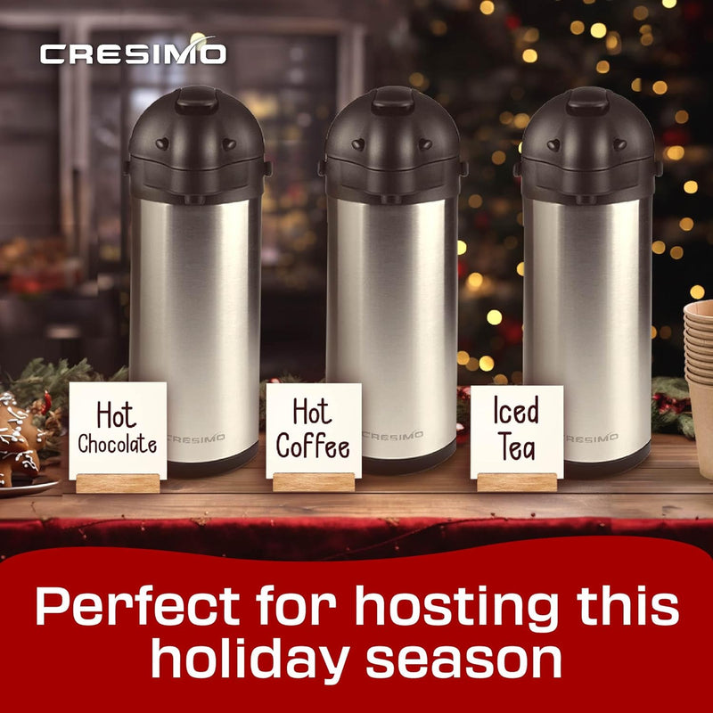 Coffee Carafe Dispenser with Pump - 101oz / 3L Airpot 24 Hours Hot Chocolate Dispenser for Parties - Coffee Urn Hot Water Dispenser - Insulated Stainless Steel Hot Beverage Dispenser - Thermal Carafe