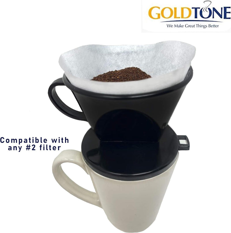 GoldTone #2 Cone Style Pour Over Coffee Dripper, Portable Pour Over Coffee Filter BPA-Free (1-6 Cups) And Scoop