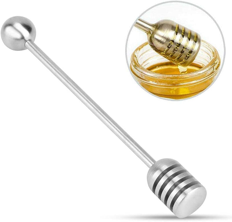 Mumusuki Honey and Syrup Dipper Stick Server Honey Spoon Stainless Steel Honey Dipper Stirrer Spoon Mixing Stick Tool Serve Solid for Honey Pot Jar Containers Silver