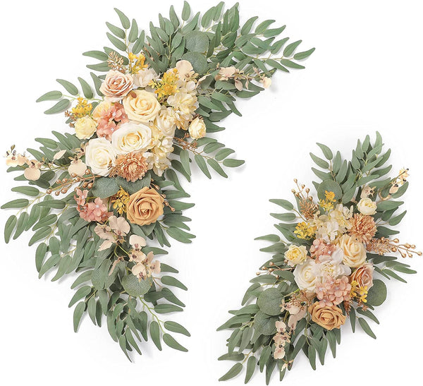 Artificial Wedding Arch Flower Swag Set of 2 for DIY Champagne Pink Rose Flower Arch Decor and Welcome Sign Arrangements Party Floral Backdrop Decoration