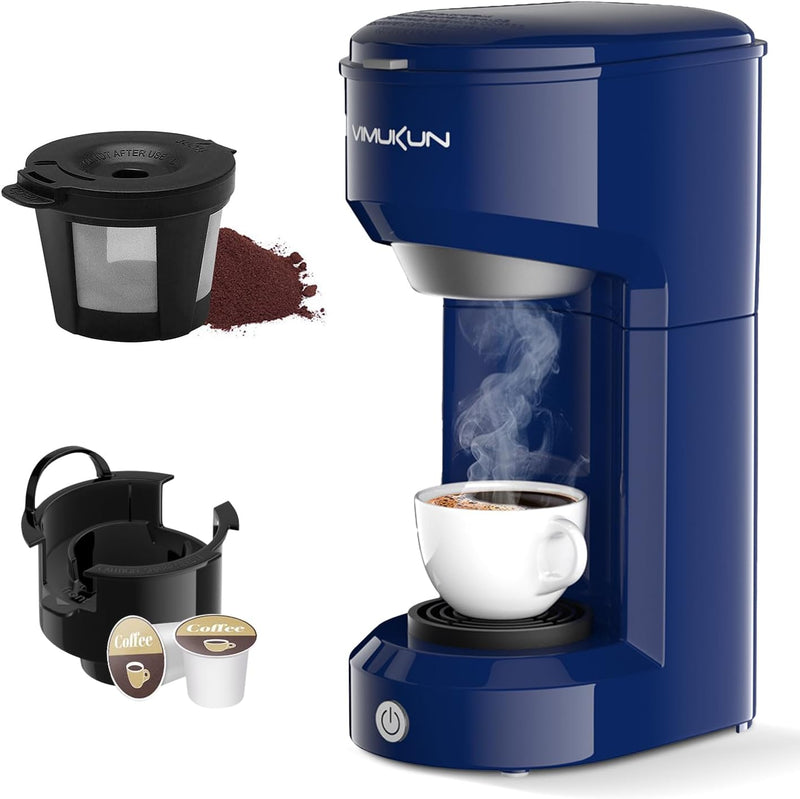 Vimukun Single Serve Coffee Maker, Instant Coffee Maker One Cup Compatible with K-Cup Pods & Ground Coffee, Single Cup Coffee Machine with 6 to 14oz Reservoir, Auto Shut-off, Small Size(Black)