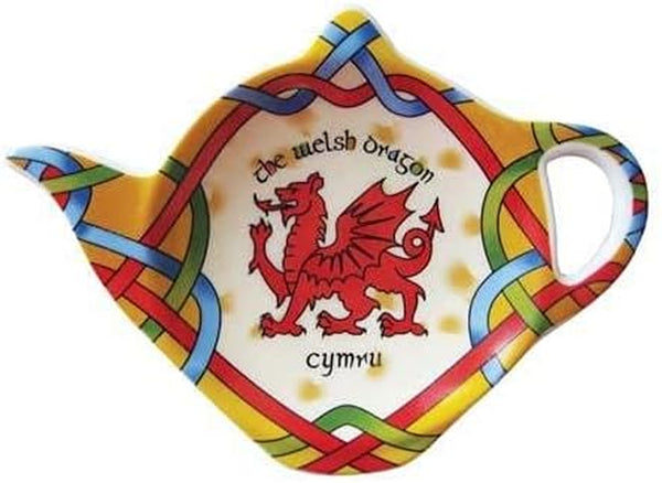 Welsh Dragon Teabag Holder Irish Tea Bag Coaster Wales Teapot Shaped Resting Caddy Saucer St. Davids Day Gift Made of New Bone China H8.5cm W11.5cm Diameter 4"/10cm