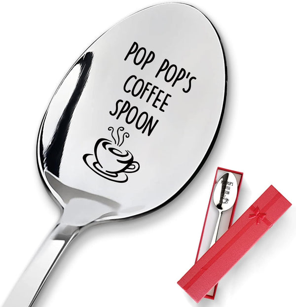 PZJIEAN Pop Pop's Coffee Spoon Funny Engraved Stainless Steel Spoon, Best Coffee Spoon Gifts for Women, Men, Teen, Kids, Coffee Lovers, Birthday Christmas Valentine Gifts