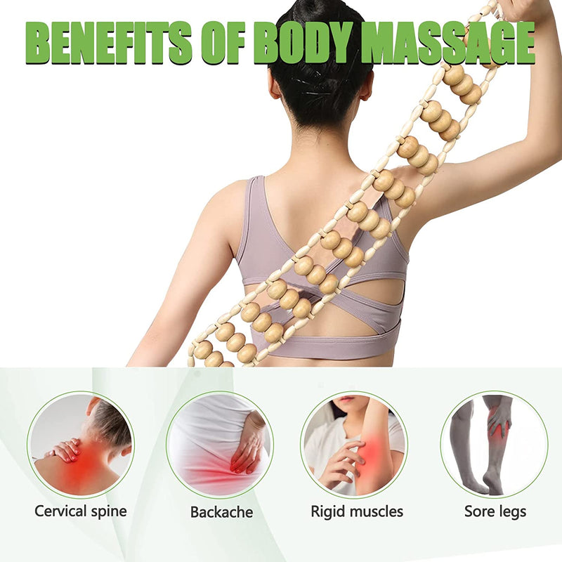 Wood Back Massage Roller Rope,Wood Therapy Cellulite Massage Tools,Self Massage Tools for Neck Leg Back Pain Relief 43.3 inches (23.6 x 3 inches Rolling Surface)