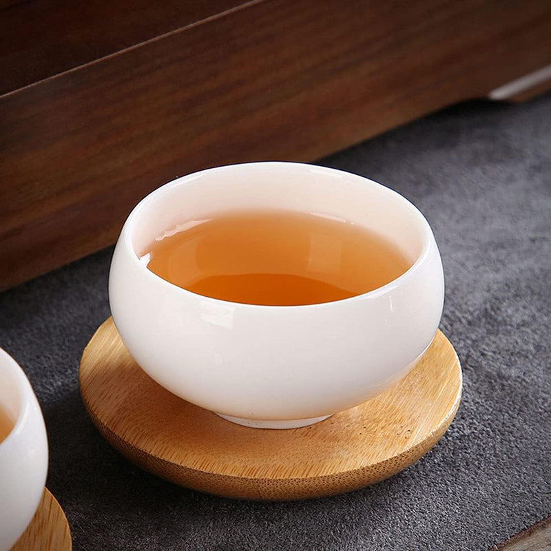 6Pcs Bamboo Teacup Coasters Round Saucer Shaped Drink Coaster Cup Tray Decoration Mini Dish for Tabletop Protection