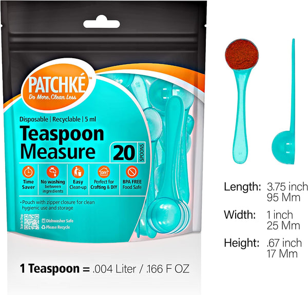 Disposable Teaspoon Measuring Spoons - Coffee Scoop Measure, Fits in Spice Jars [20 Pack - 5 ml]
