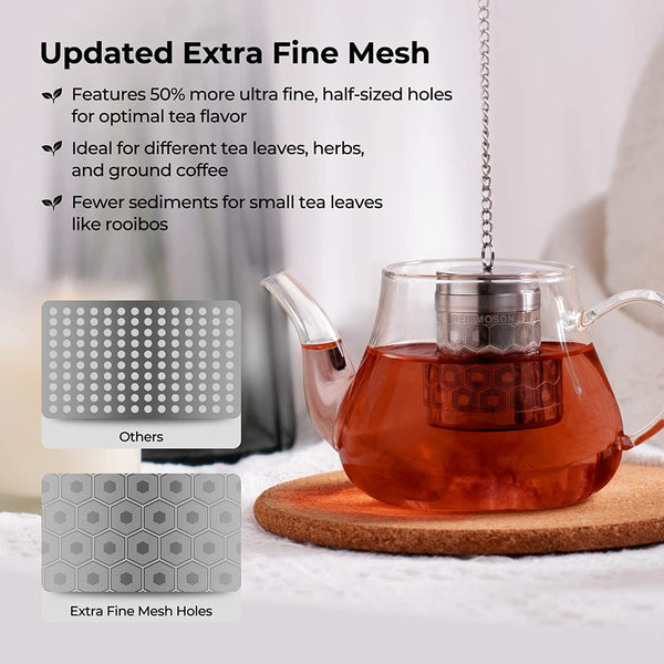 Reinmoson Tea Strainers for Loose Tea, Extra Fine Mesh Tea Infuser, 304 Stainless Steel & Updated Slim Threaded Lid, Loose Leaf Tea Steeper for Black Tea, Rooibos, etc